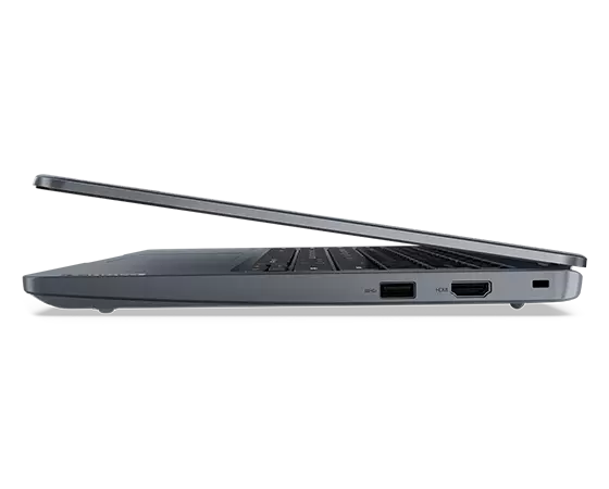 Vue de profil gauche du Chromebook IdeaPad Slim 3i Gen 8 (14 Intel), ouvert légèrement